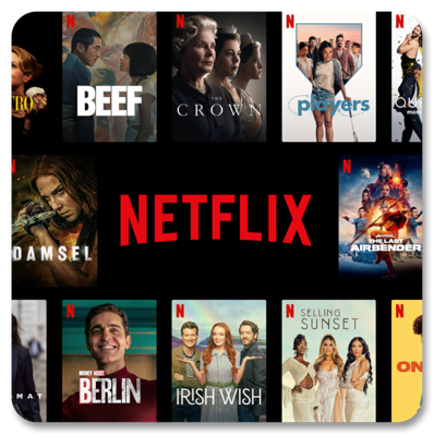 Featuring a composition of Netflix shows and movies.